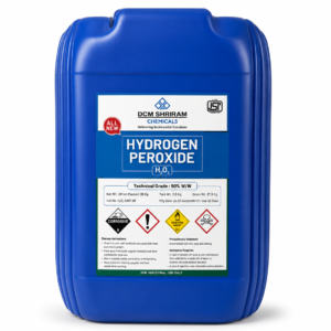 DCM Shriram Hydrogen Peroxide (H₂O₂) technical grade container.